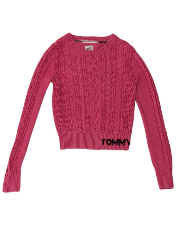 Tommy Hilfiger Damen Crop Pullover mit U-Boot-Ausschnitt, Gr. 10, Rosa