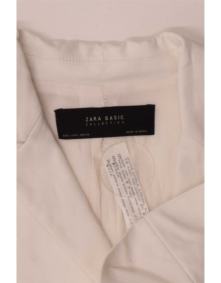 Zara Womens 1 Button Blazer Jacket UK 14 Large White Cotton