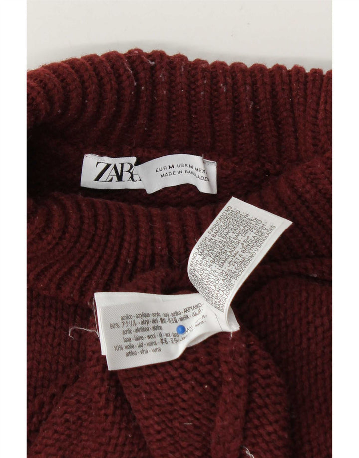 Zara Womens Oversized Turtle Neck Jumper Sweater UK 14 Medium Burgundy