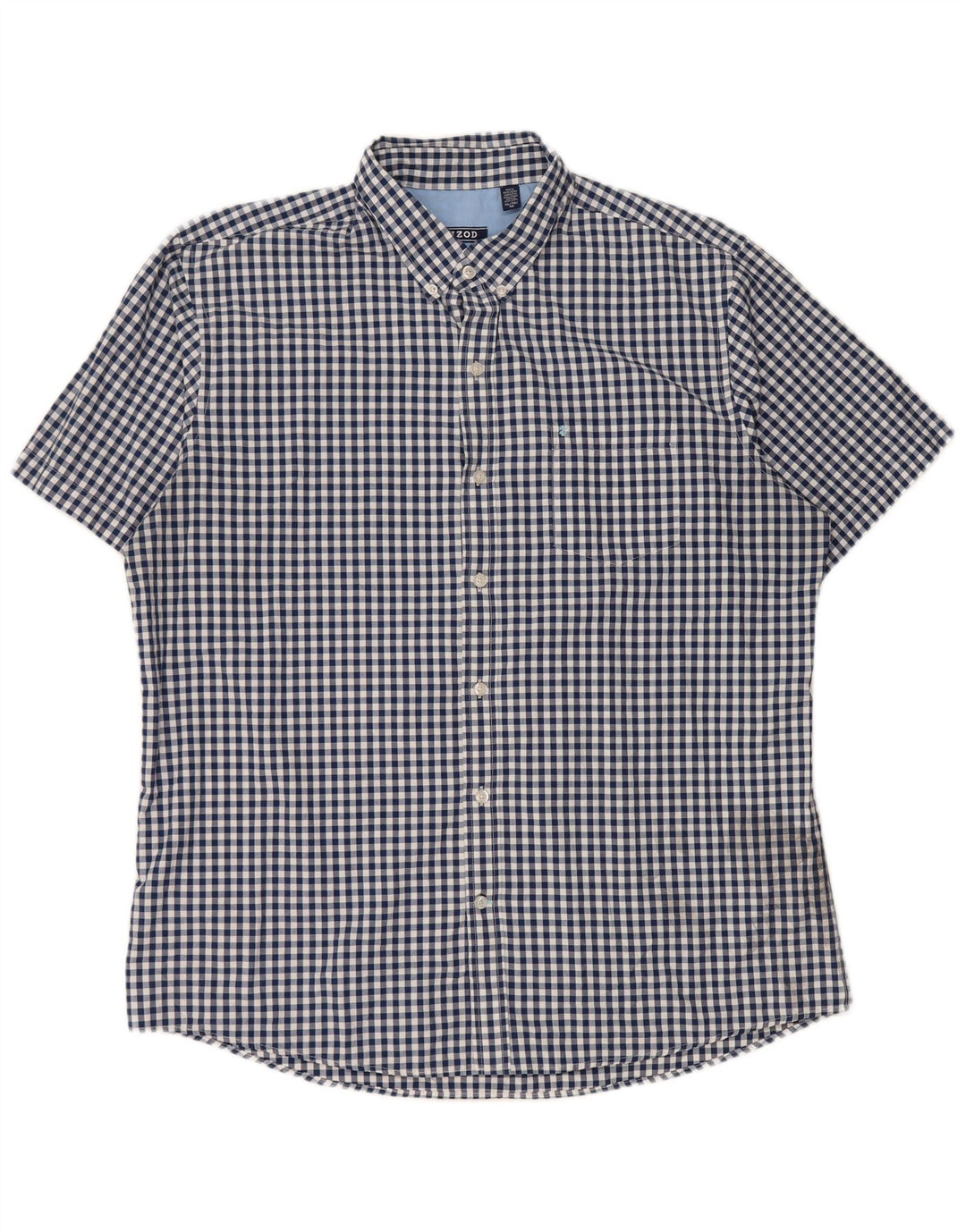 IZOD Mens Short Sleeve Shirt XL Blue Gingham Cotton