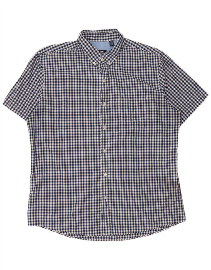 IZOD Mens Short Sleeve Shirt XL Blue Gingham Cotton