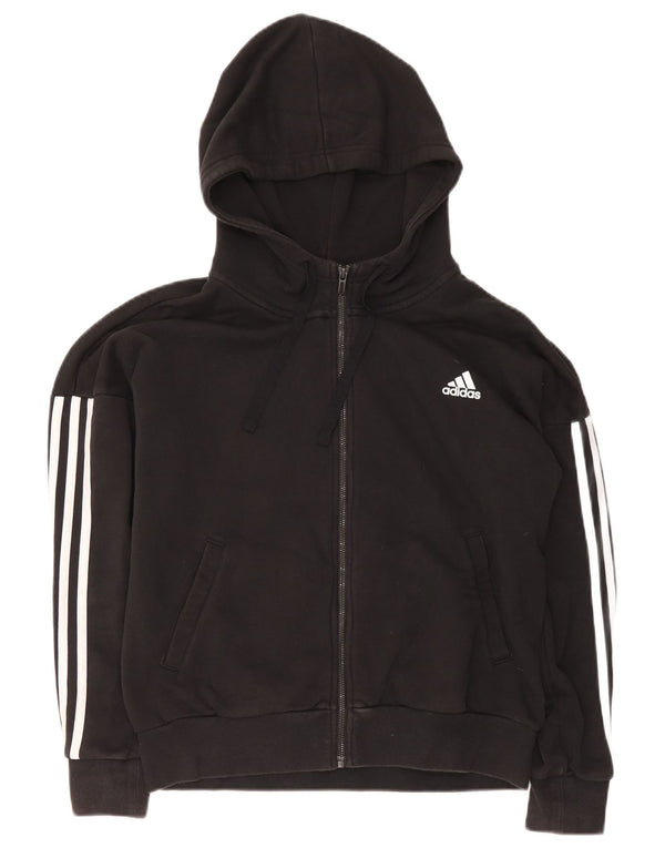Adidas Damen Zip Hoodie Pullover UK 16/18 Große schwarze Baumwolle