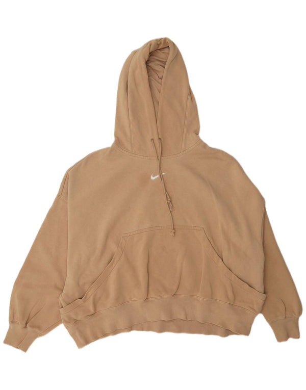 Nike Womens Crop Oversized Hoodie Jumper UK 16 Large Beige Cotton