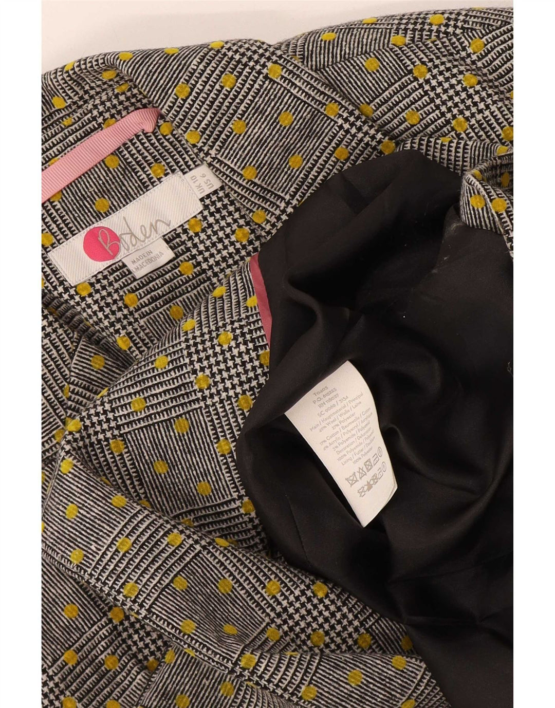 Boden Dame Double Breasted Blazer Jacket UK 10 Small Grey Spotted Wool