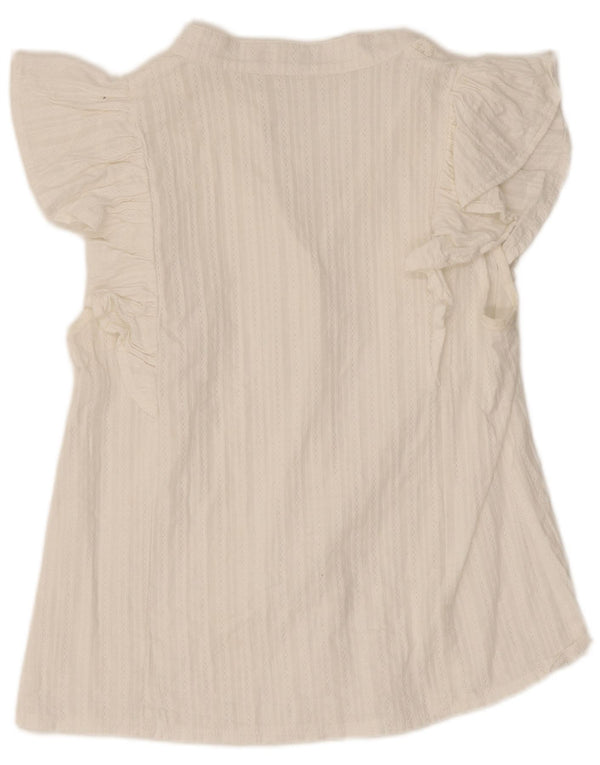 Chemisier vintage à manches courtes pour femme UK 10 Small Blanc