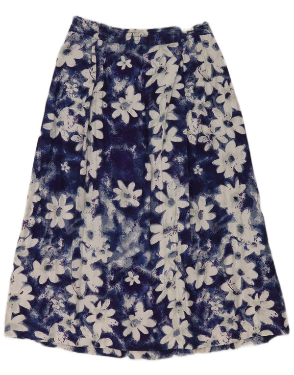Fusta evazată plisată pentru femei Vintage EU 36 Small W26 Blue Floral Viscose