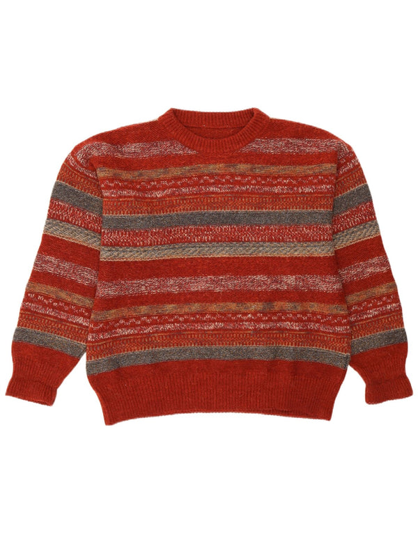 Vintage Mens Crew Neck Jumper Sweater Medium Red Striped