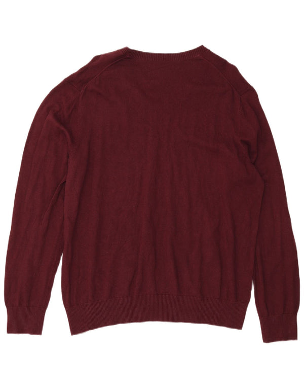 Eddie Bauer Mens V-Neck Jumper Sweater XL Burgundy Cotton