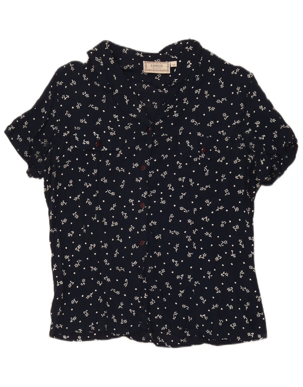 Express Womens Short Sleeve Shirt Blouse IT 44 Medium Navy Blue Floral