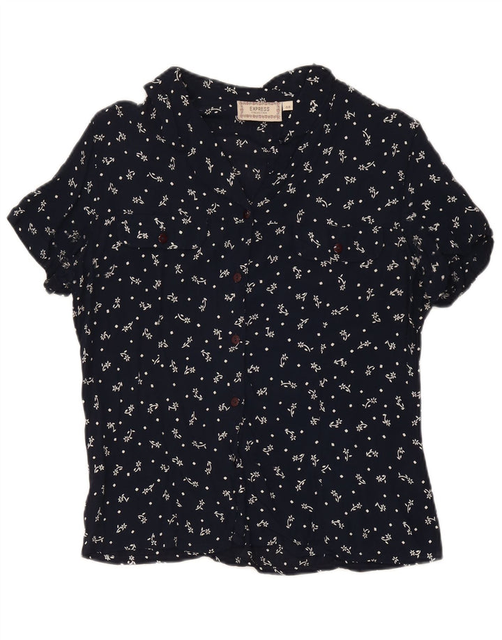 Express Womens Short Sleeve Shirt Blouse IT 44 Medium Navy Blue Floral