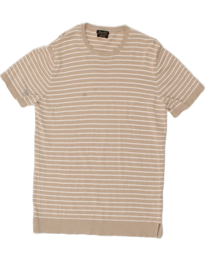 MASSIMO DUTTI Womens Crew Neck Jumper Sweater UK 12 Medium Beige Striped Vintage Massimo Dutti and Second-Hand Massimo Dutti from Messina Hembry 
