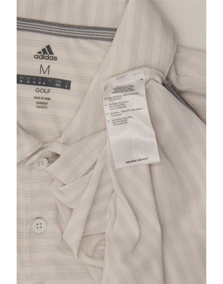 Adidas Mens Golf Polo Shirt Medium White Striped Polyester