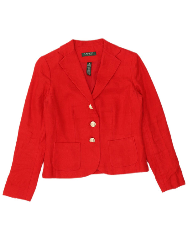 Ralph Lauren Dame Petite Crop 3-knaps blazerjakke US 2 XS rød linned
