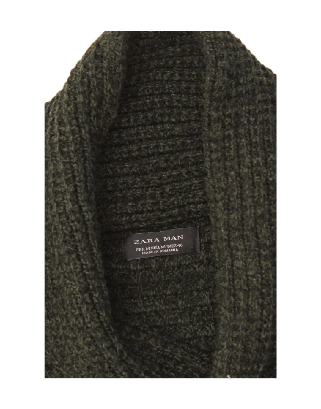 ZARA Mens Shawl Neck Jumper Sweater Medium Green Vintage Zara and Second-Hand Zara from Messina Hembry 
