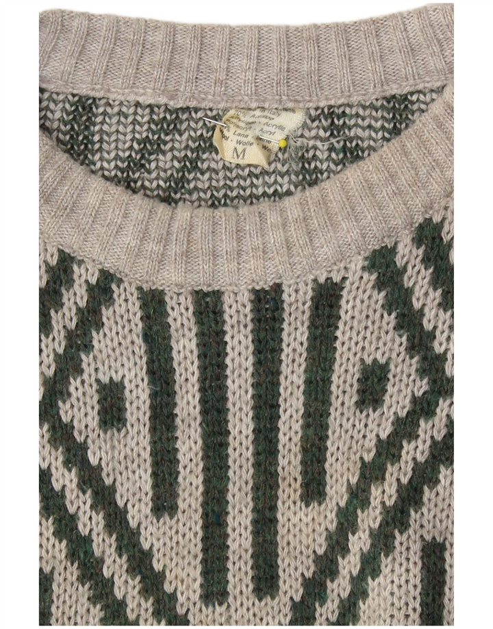 Vintage herre rund hals sweater mellemgrå geometrisk akryl