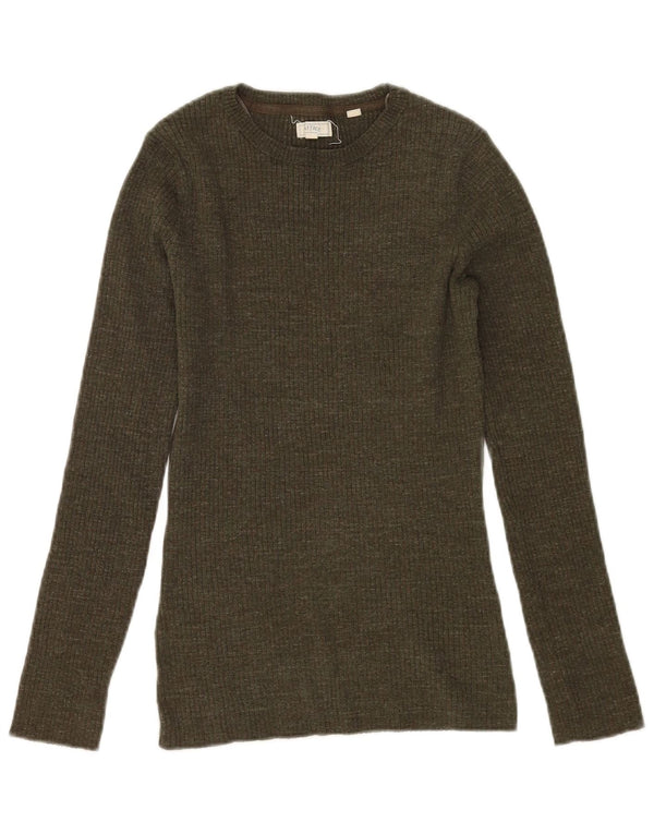 Fat Face Womens Boat Neck Jumper Sweater UK 12 Medium Khaki Flecked Cotton