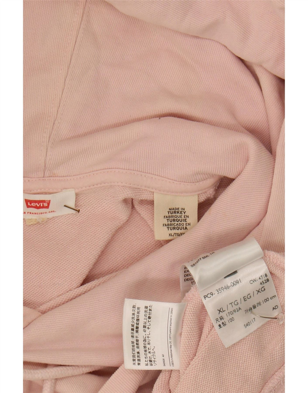 LEVI'S Womens Oversized Hoodie Jumper UK 18 XL Pink Cotton Vintage Levi's and Second-Hand Levi's from Messina Hembry 