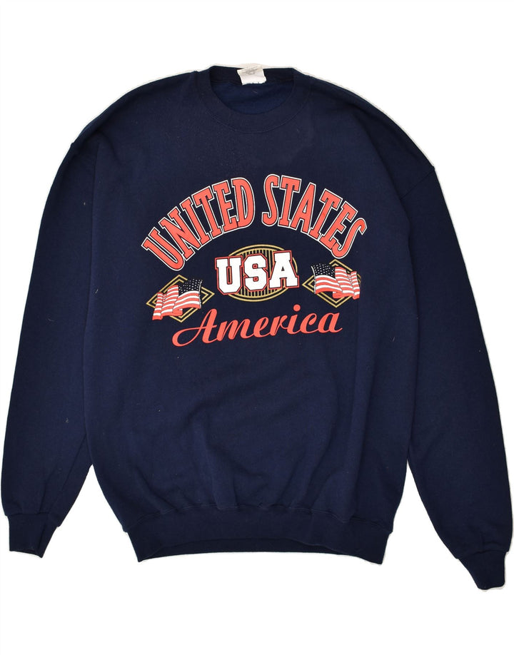 VINTAGE Mens Graphic Sweatshirt Jumper XL Navy Blue Polyester Vintage Vintage and Second-Hand Vintage from Messina Hembry 
