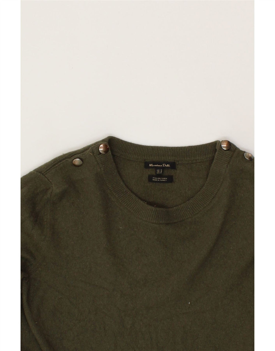 MASSIMO DUTTI Womens Boat Neck Jumper Sweater UK 14 Medium Khaki Wool Vintage Massimo Dutti and Second-Hand Massimo Dutti from Messina Hembry 
