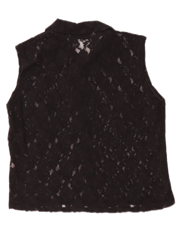 Vintage mujer crop ver a través de camisa sin mangas blusa Reino Unido 8 pequeño negro