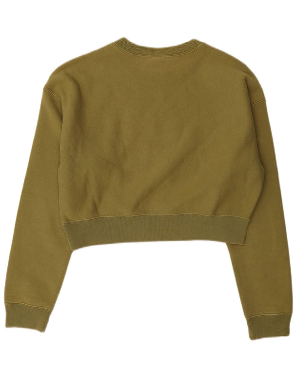 Champion Womens Crop Graphic Oversized Sweatshirt Jumper UK 6 XS Khaki