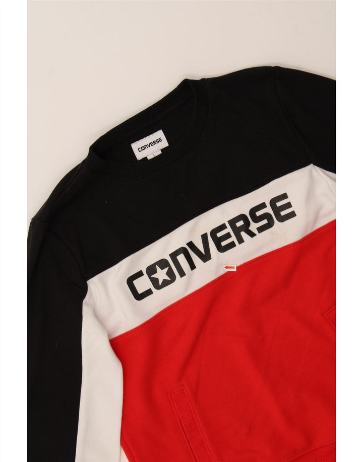 CONVERSE Boys Sweatshirt Jumper 12-13 Years Large  Black Colourblock Vintage Converse and Second-Hand Converse from Messina Hembry 