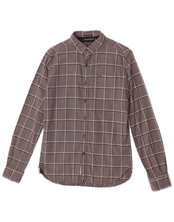 Superdry Mens Flannel Shirt Small Grey Check Cotton
