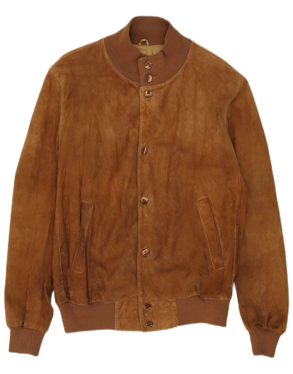 Giubbotto bomber in pelle scamosciata vintage da uomo UK 40 grande in pelle beige