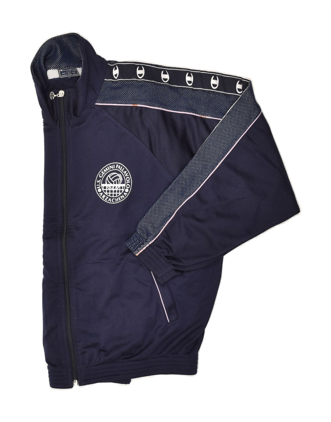 CHAMPION Mens Graphic Tracksuit Top Jacket Small Navy Blue Polyester Vintage Champion and Second-Hand Champion from Messina Hembry 