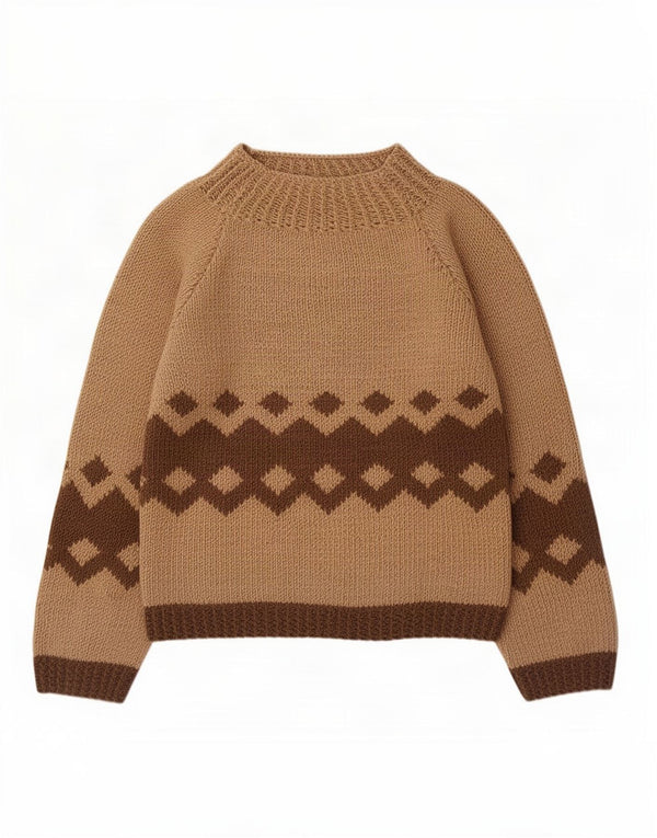 Vintage Damen Rollkragenpullover Pullover UK 14 Mittelbraun Geometrisch