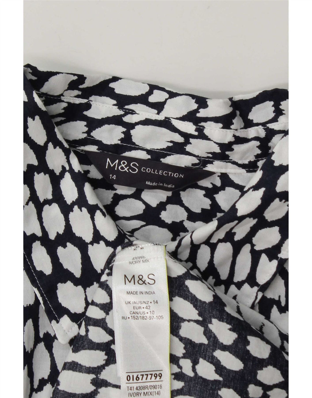 Marks & Spencer Womens Shirt UK 14 Large White Spotted Cotton