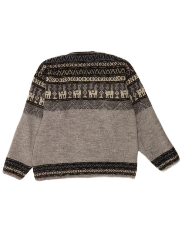 Maglione da donna con scollo a barca Artesanias UK 10 piccolo lana Fair Isle grigia