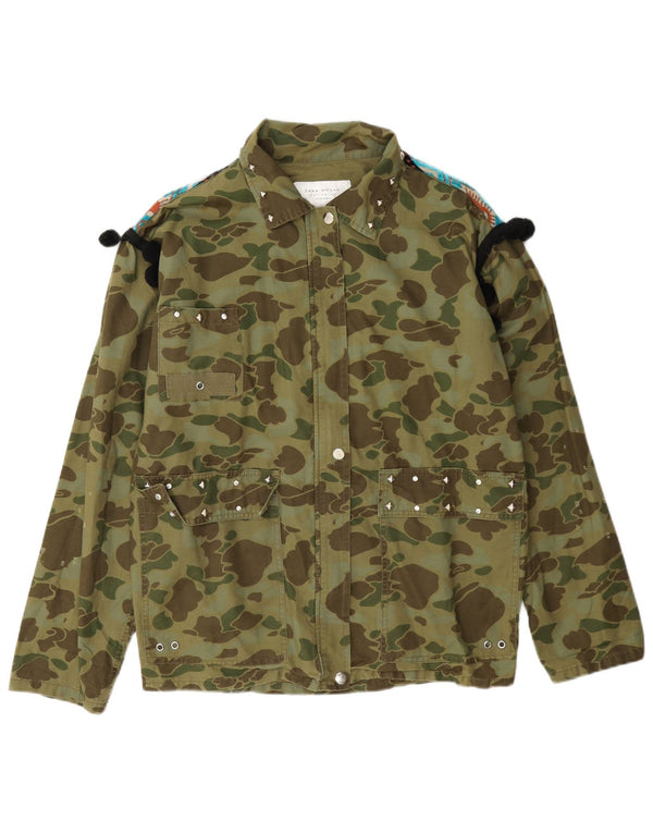 Jachetă militară supradimensionată pentru femei Zara UK 6 XS bumbac camuflaj kaki