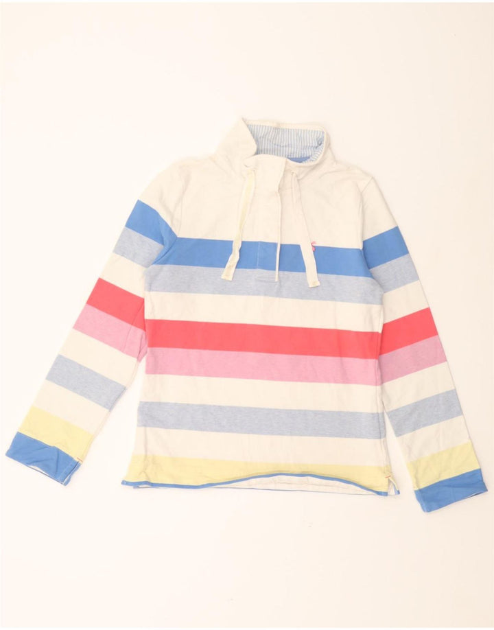 JOULES Womens Button Neck Sweatshirt Jumper UK 10 Small White Striped Vintage Joules and Second-Hand Joules from Messina Hembry 
