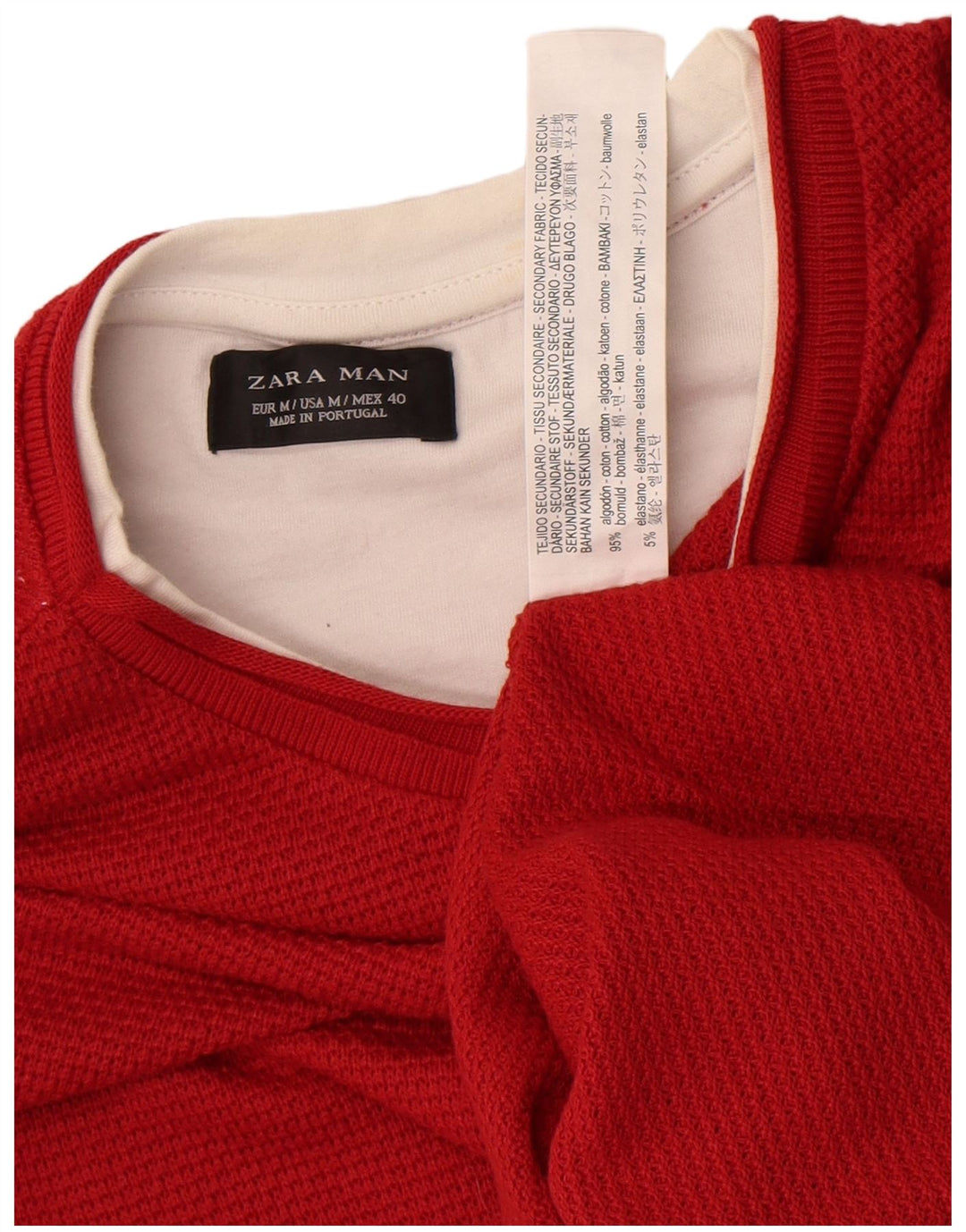 Zara Mens Crew Neck Jumper Sweater Medium Red Colourblock Cotton