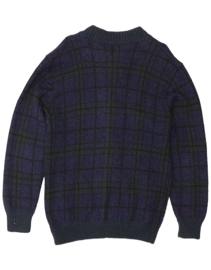 Vintage Mens Cardigan Sweater Medium Navy Blue Check Polyacrylic