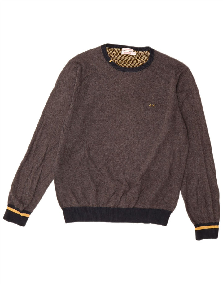 SUN68 Mens Crew Neck Jumper Sweater Medium Grey Colourblock Cotton
