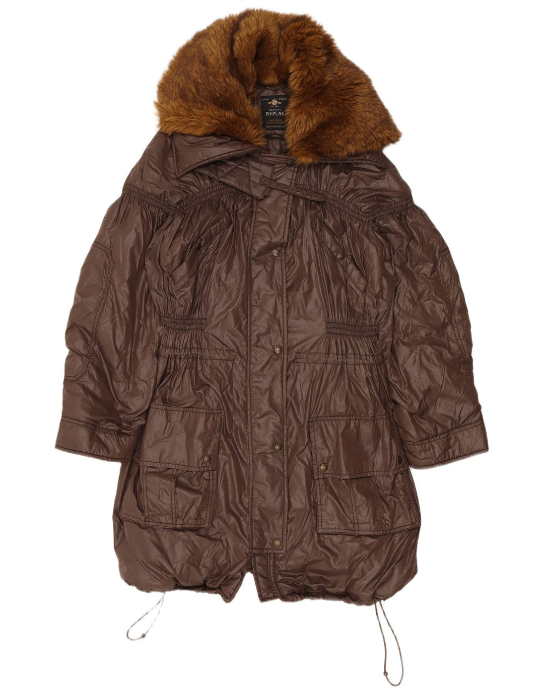 Replay Womens Hooded Oversized Windbreaker Coat UK 10 Small Brown Polyamide