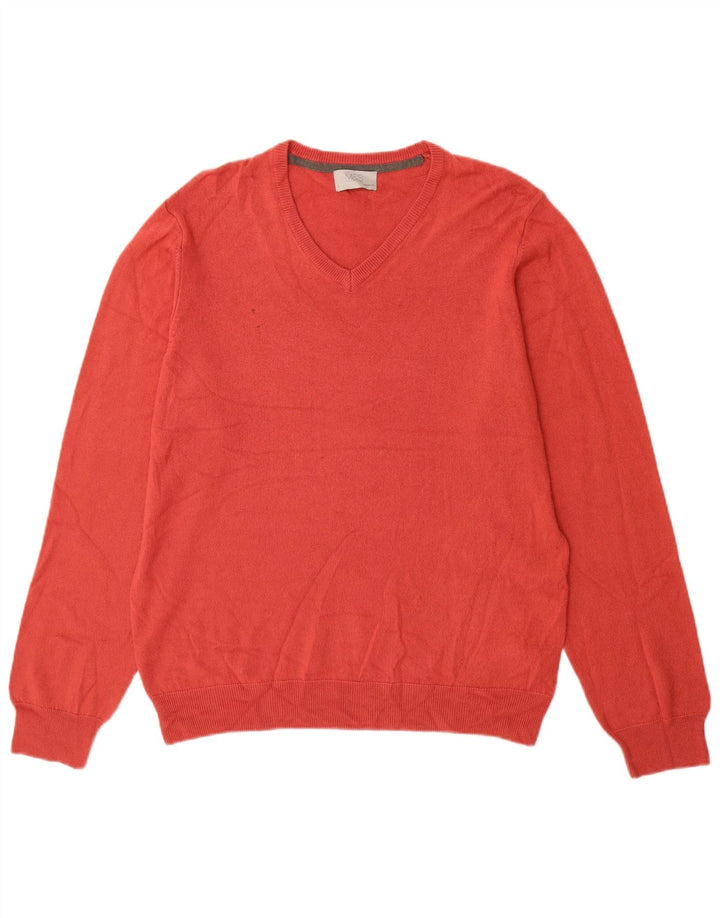 Marks & Spencer Mens Regular Fit V-Neck Jumper Sweater Large Red Acrylic