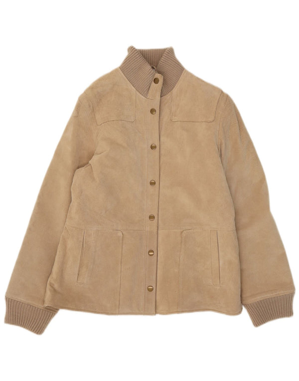 Castro Womens Suede Bomber Jacket UK 14 Large Beige Leather