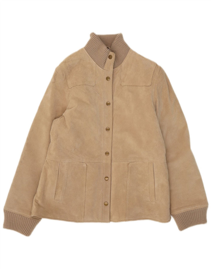 Castro Womens Suede Bomber Jacket UK 14 Large Beige Leather