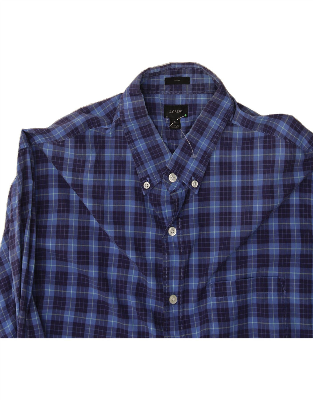 J. CREW Mens Slim Shirt Large Navy Blue Check Cotton Vintage J. Crew and Second-Hand J. Crew from Messina Hembry 