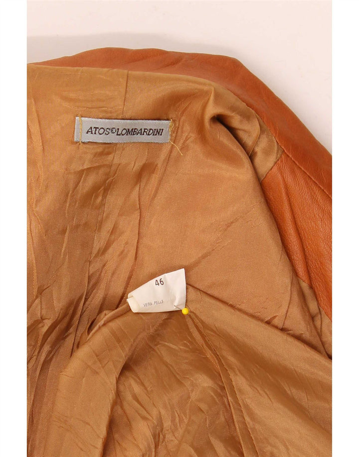 Atos Lombardini Veste blazer en cuir à 3 boutons pour femme IT 46 Large Marron