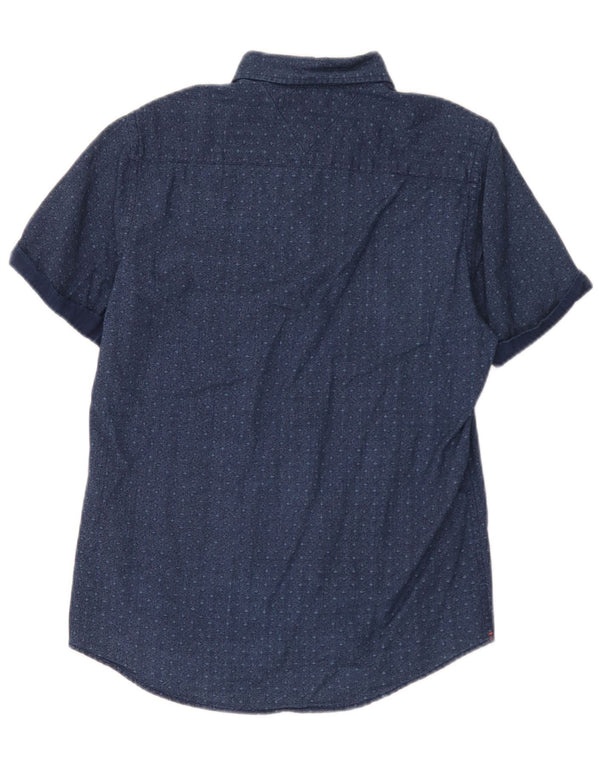 Tommy Hilfiger Chemise à manches courtes pour homme Petit coton à pois bleu marine