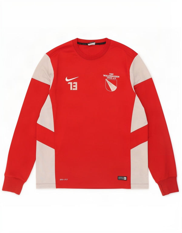Nike Mens Dri Fit Graphic Top Long Sleeve Large Red Colourblock Polyester