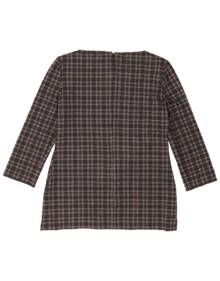 Marks & Spencer Womens 3/4 Sleeve Blouse Top UK 8 Small Grey Check