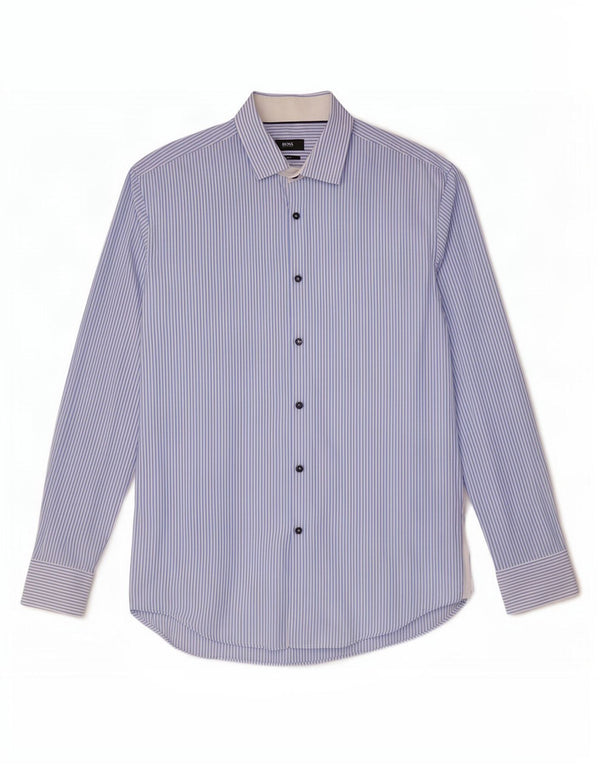 Hugo Boss Mens Slim Fit Shirt Size 41 16 Large Blue Pinstripe
