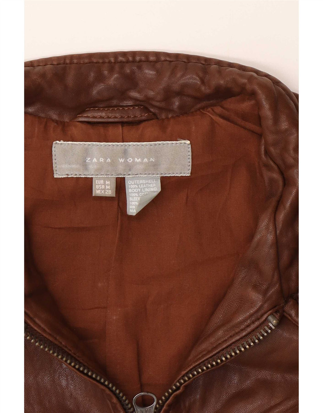 Zara Womens Leather Biker Jacket UK 12 Medium Brown