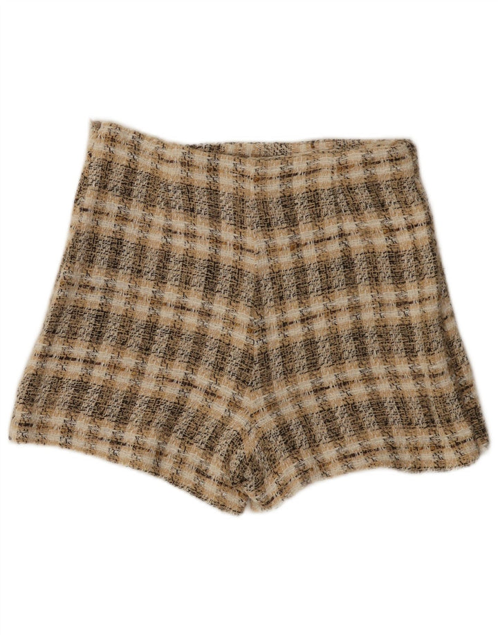 Zara Damen Freizeitshorts Medium W28 Braun kariertes Polyester