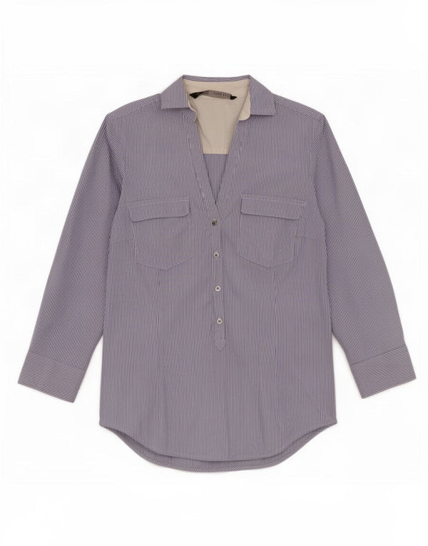 Zara Damen 3/4-Ärmel-Pullover-Hemd UK 6 XS Blauer Nadelstreifen